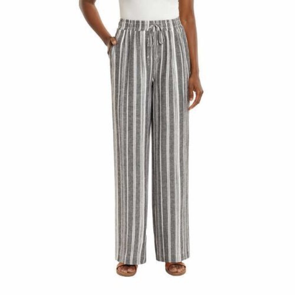 NWT Briggs New York Womens Relaxed Fit Linen Pull on Pant Size M Gray $35 C801